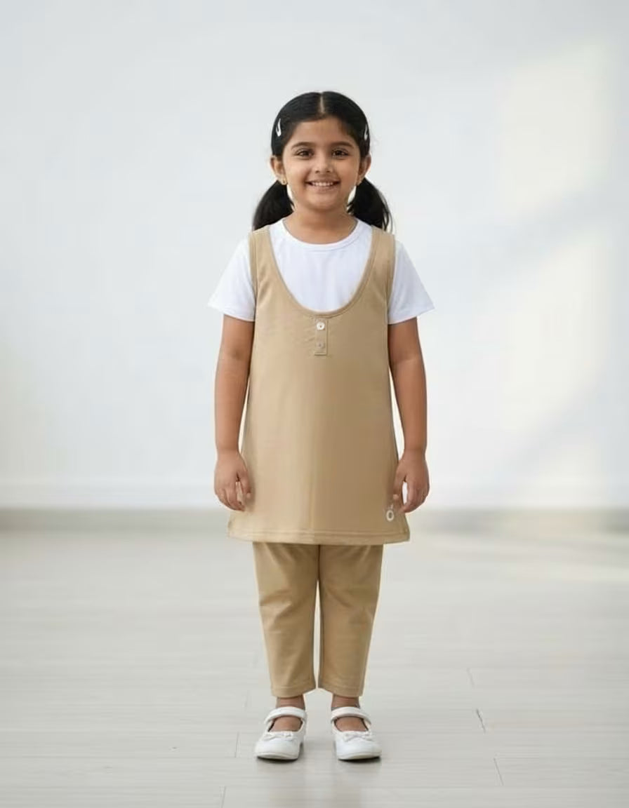 Soft Beige Tunic & Pant Set for Girls