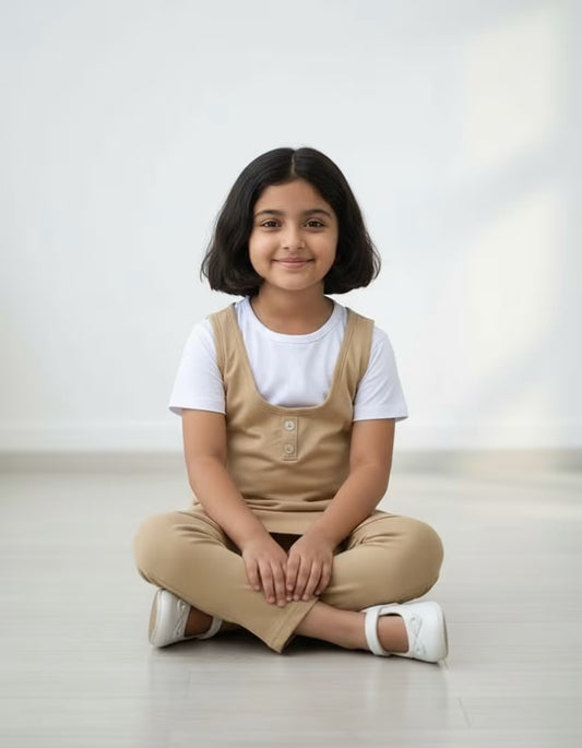 Soft Beige Tunic & Pant Set for Girls