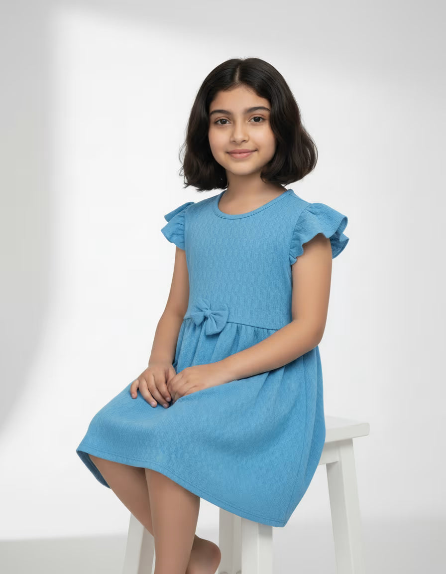Sky Blue Flutter Bow Dress
