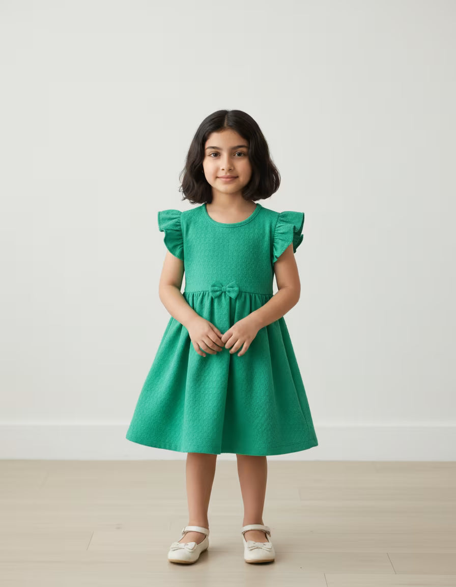 Emerald Flutter Bow Dress
