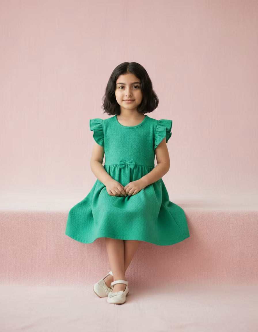Emerald Flutter Bow Dress