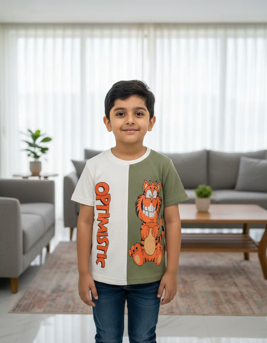 Optimistic Tiger Graphic T-Shirt- grey
