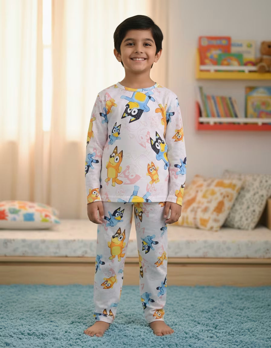 Kids Cartoon Pals Printed Cotton Co-Ord Set