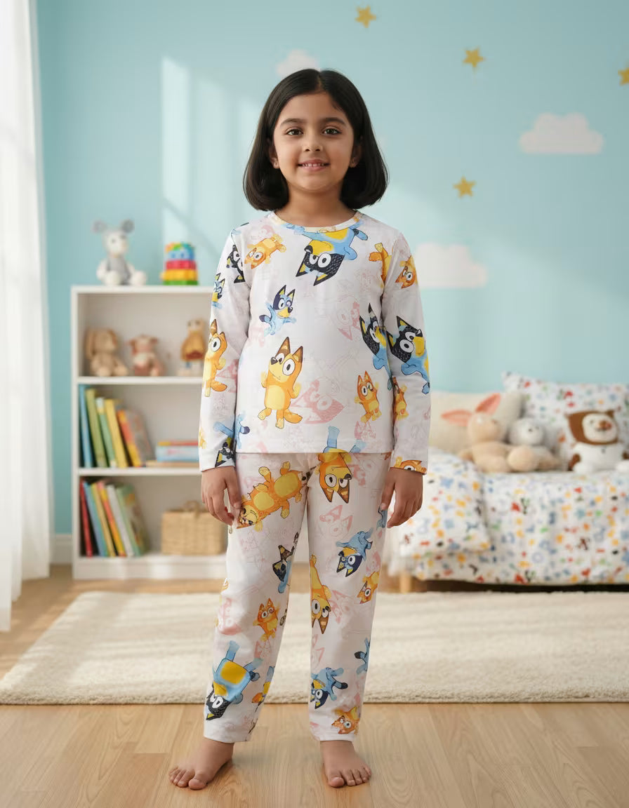Kids Cartoon Pals Printed Cotton Co-Ord Set