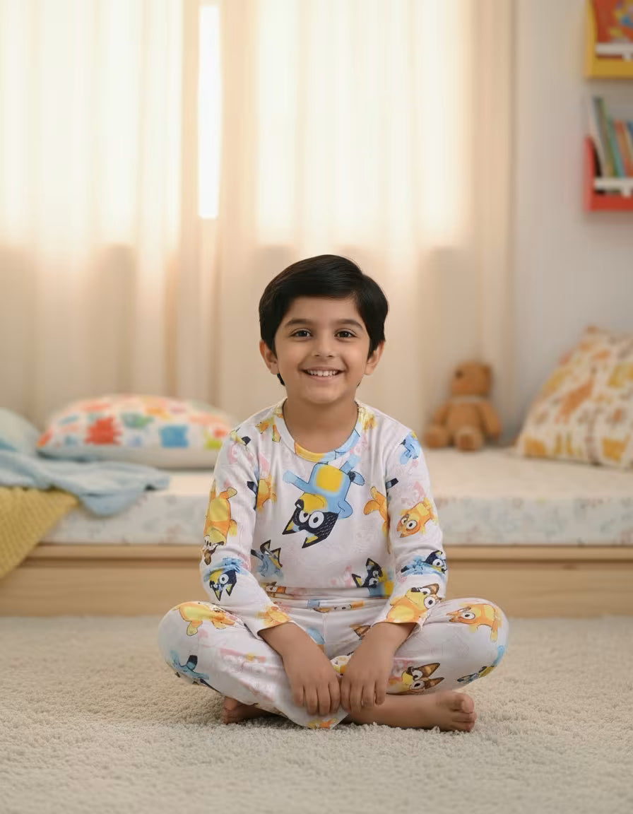 Kids Cartoon Pals Printed Cotton Co-Ord Set