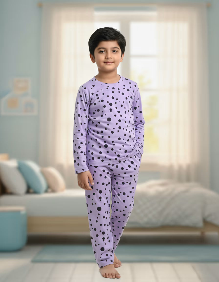 Kids Lavender Polka Dot Cotton Co-Ord Set