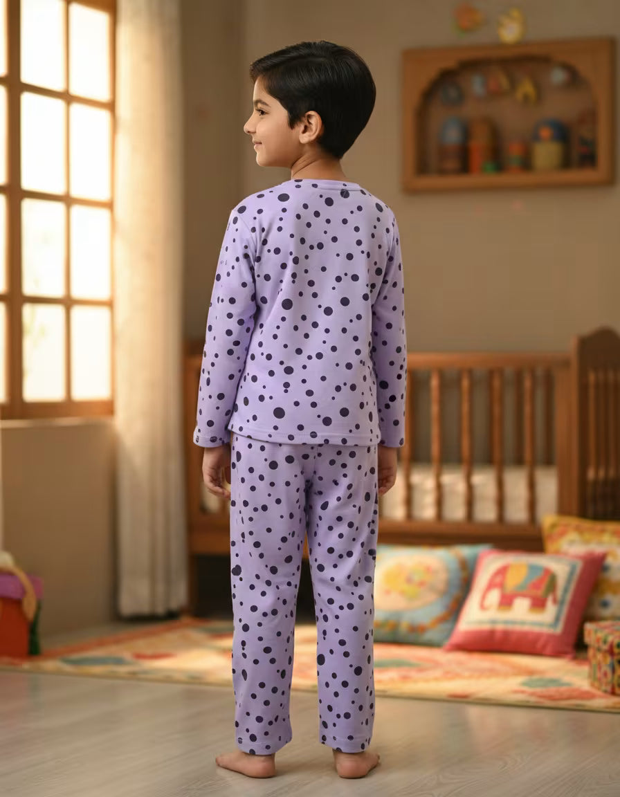 Kids Lavender Polka Dot Cotton Co-Ord Set