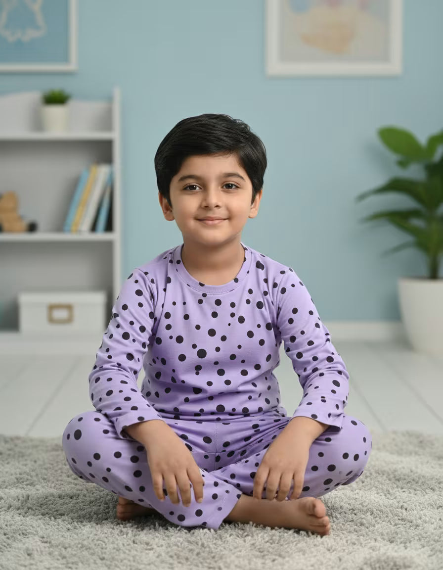 Kids Lavender Polka Dot Cotton Co-Ord Set