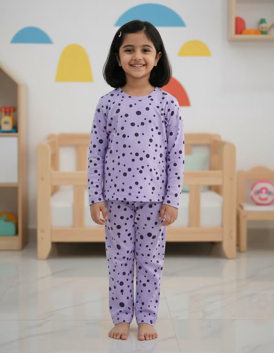 Kids Lavender Polka Dot Cotton Co-Ord Set