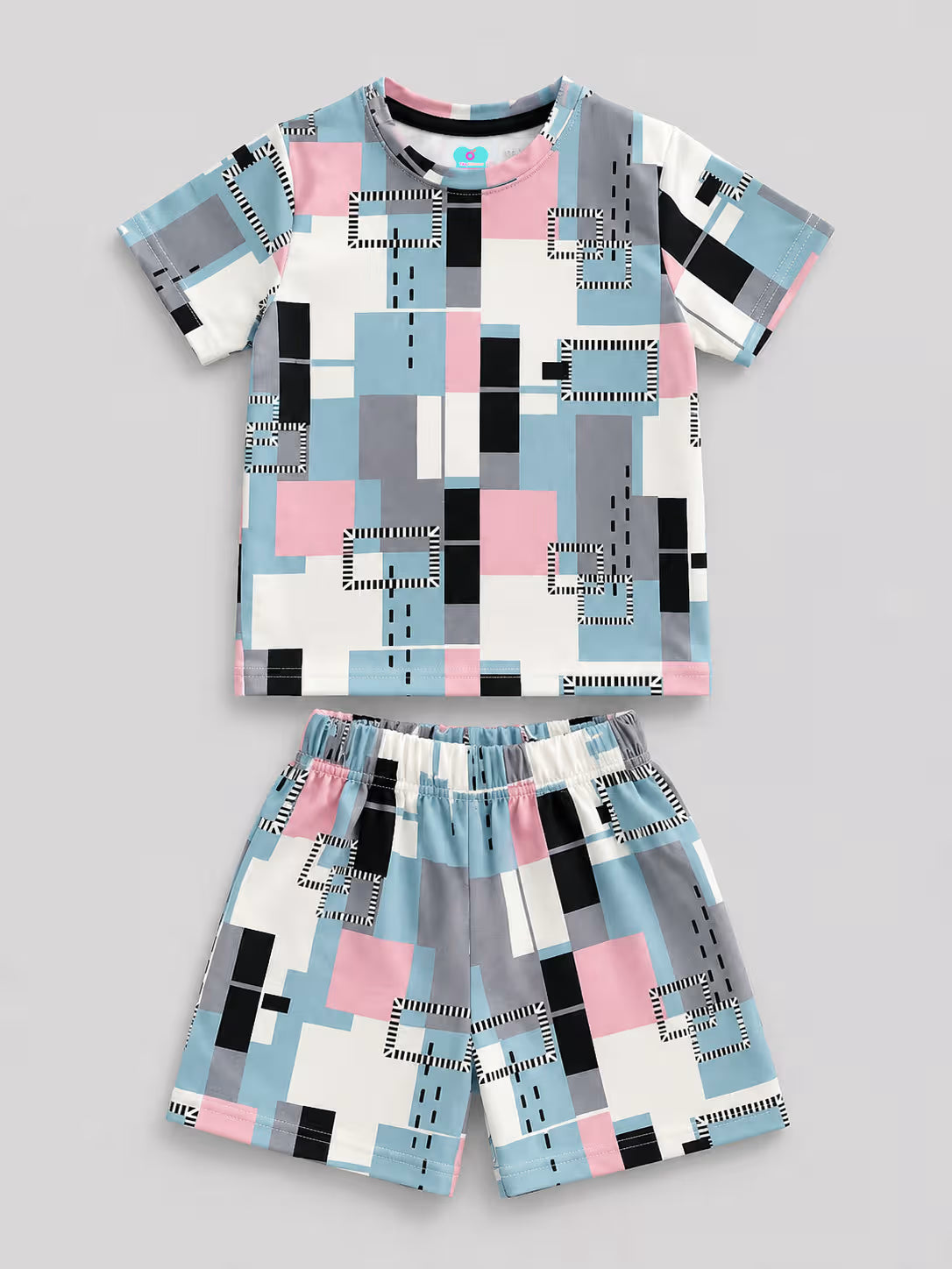 Pastel Geometric Print T-Shirt & Shorts Co-ord Set