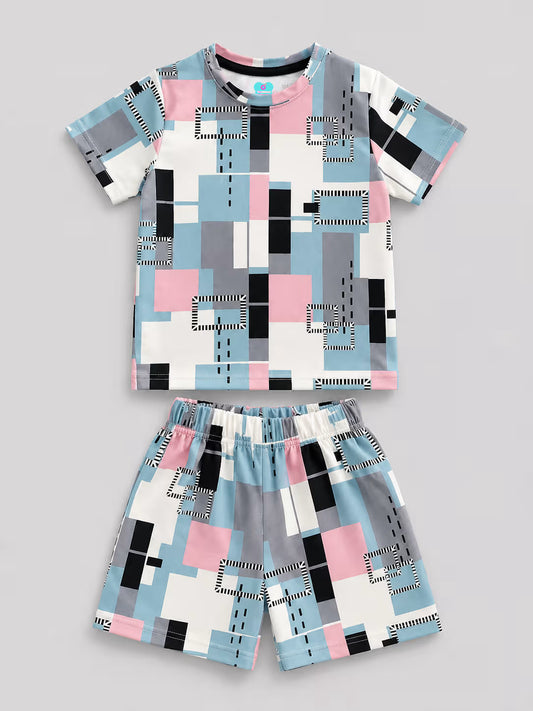 Pastel Geometric Print T-Shirt & Shorts Co-ord Set