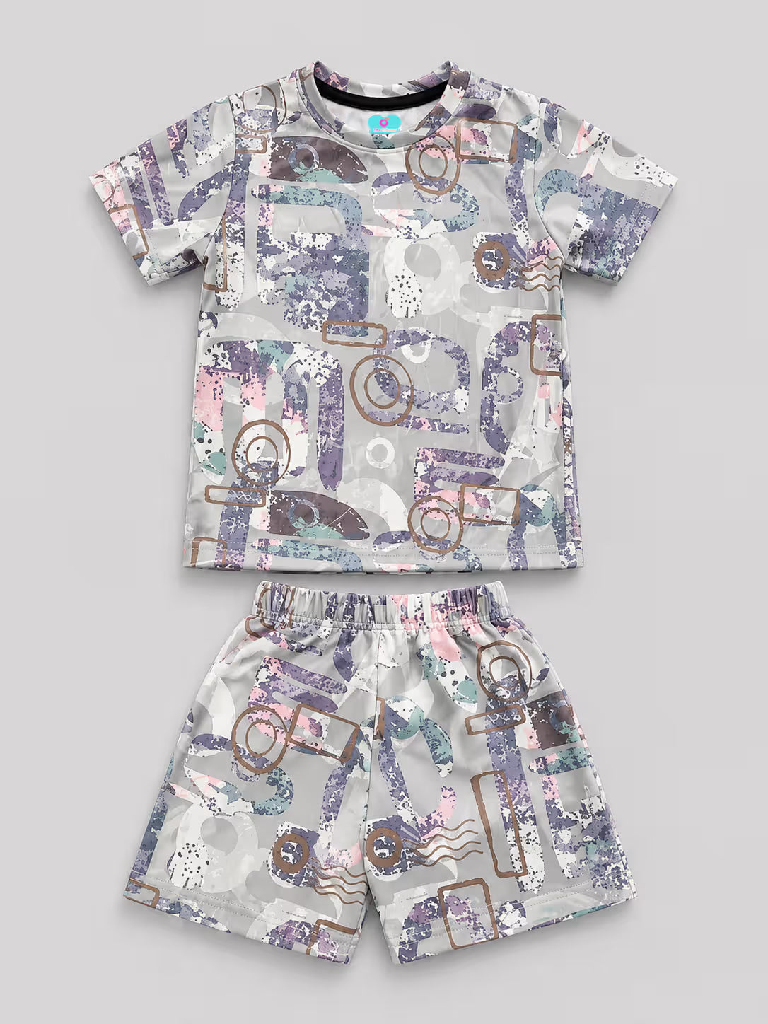 Abstract Print T-Shirt & Shorts Co-ord Set