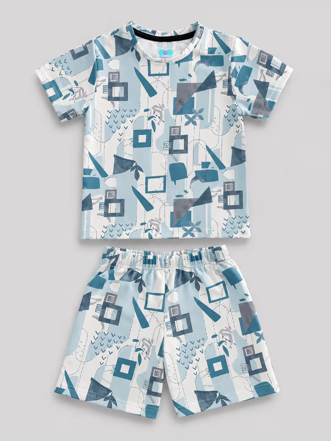 Blue Geometric Print T-Shirt & Shorts Co-ord Set