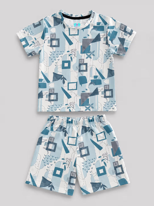 Blue Geometric Print T-Shirt & Shorts Co-ord Set