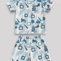 Blue Geometric Print T-Shirt & Shorts Co-ord Set