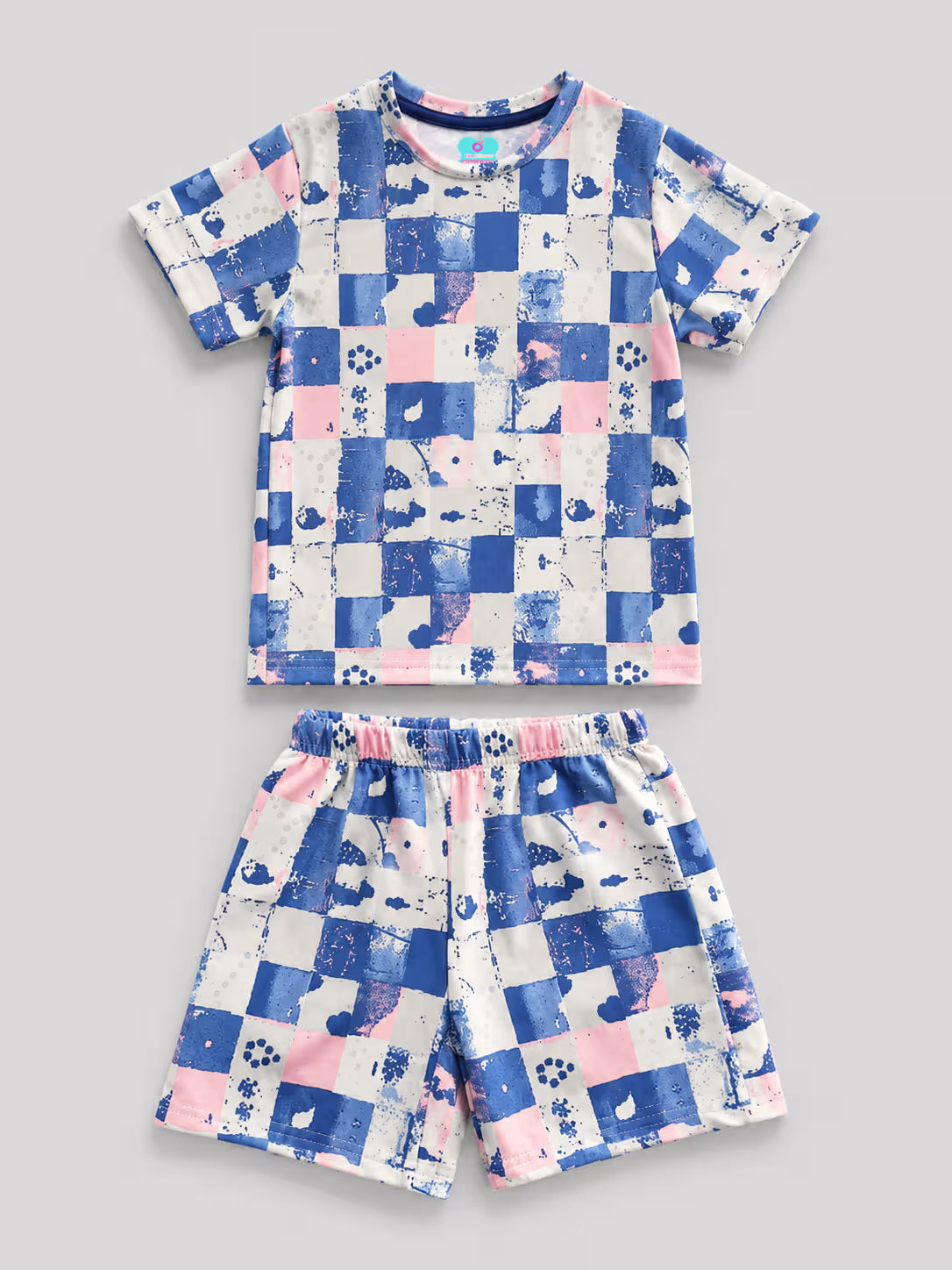 Pastel Checkered Print T-Shirt & Shorts Co-ord Set