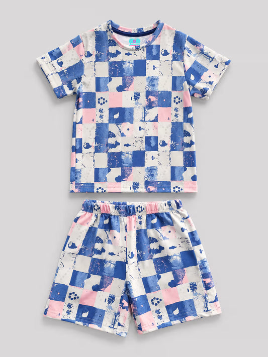 Pastel Checkered Print T-Shirt & Shorts Co-ord Set