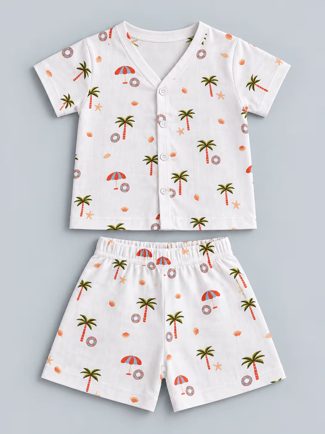 🏝️ Beach Paradise Printed Muslin Jabla with Shorts Set