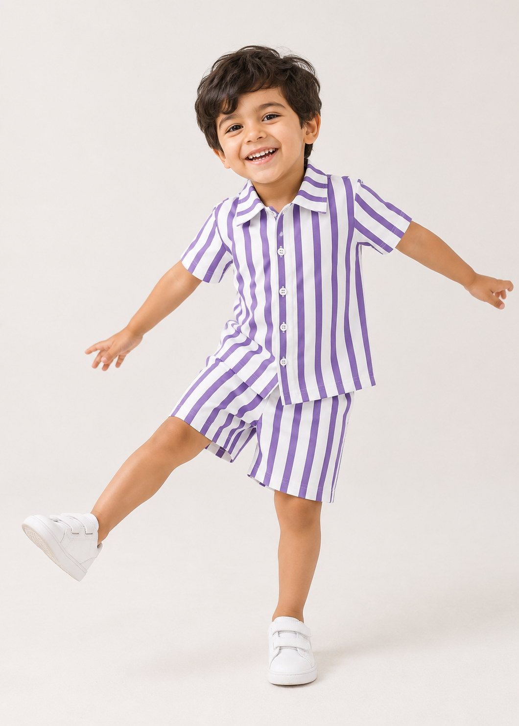 Lavender Stripe Kids Shirt & Shorts Co-Ord Set 💜