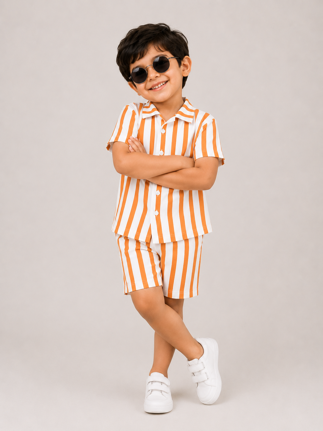 Sunset Stripe Kids Shirt & Shorts Co-Ord Set 🧡