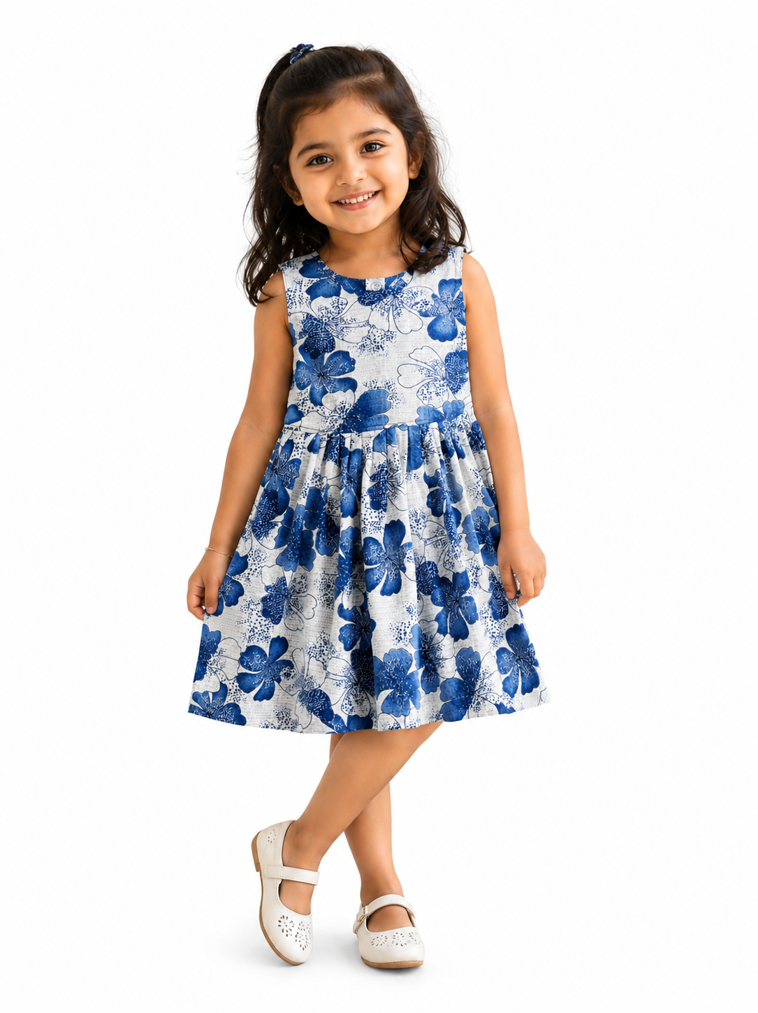 Blue Blossom Breeze Girls Cotton Dress