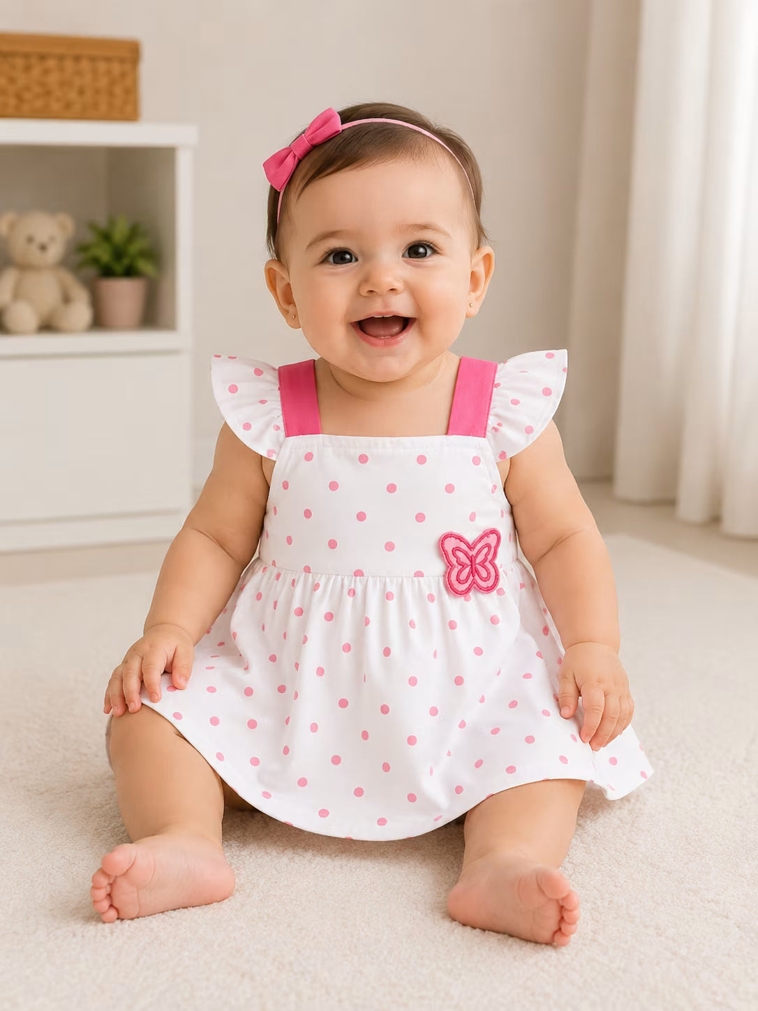 Pink Butterfly Polka Dot Dress