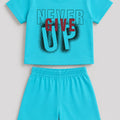 Never Give Up Aqua Shorts Set