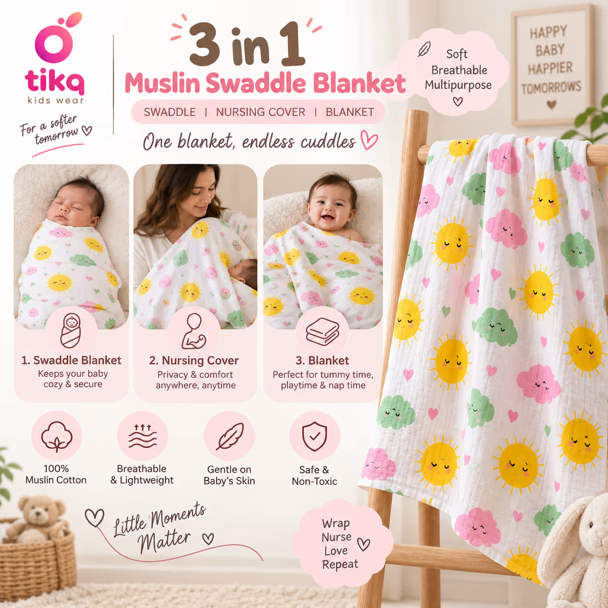 ☀️ Sunny Clouds Baby Swaddle