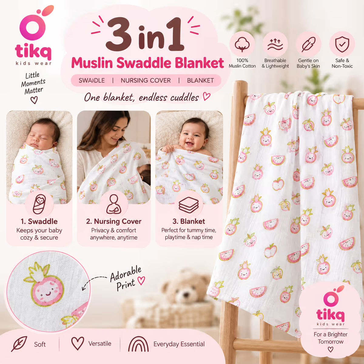 Pastel Fruit Party Baby Swaddle