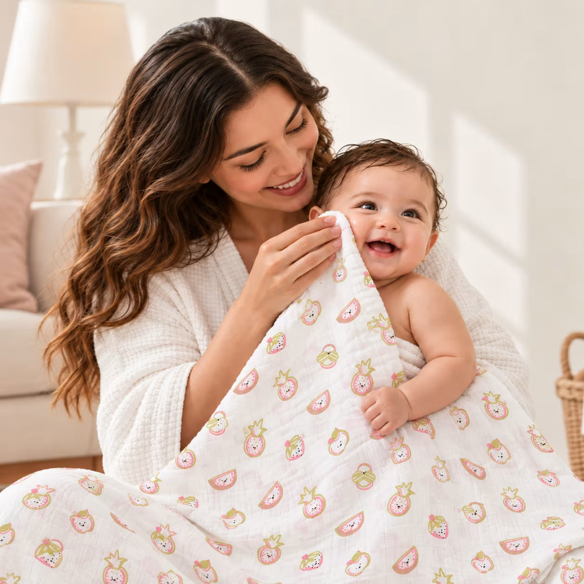 Pastel Fruit Party Baby Swaddle