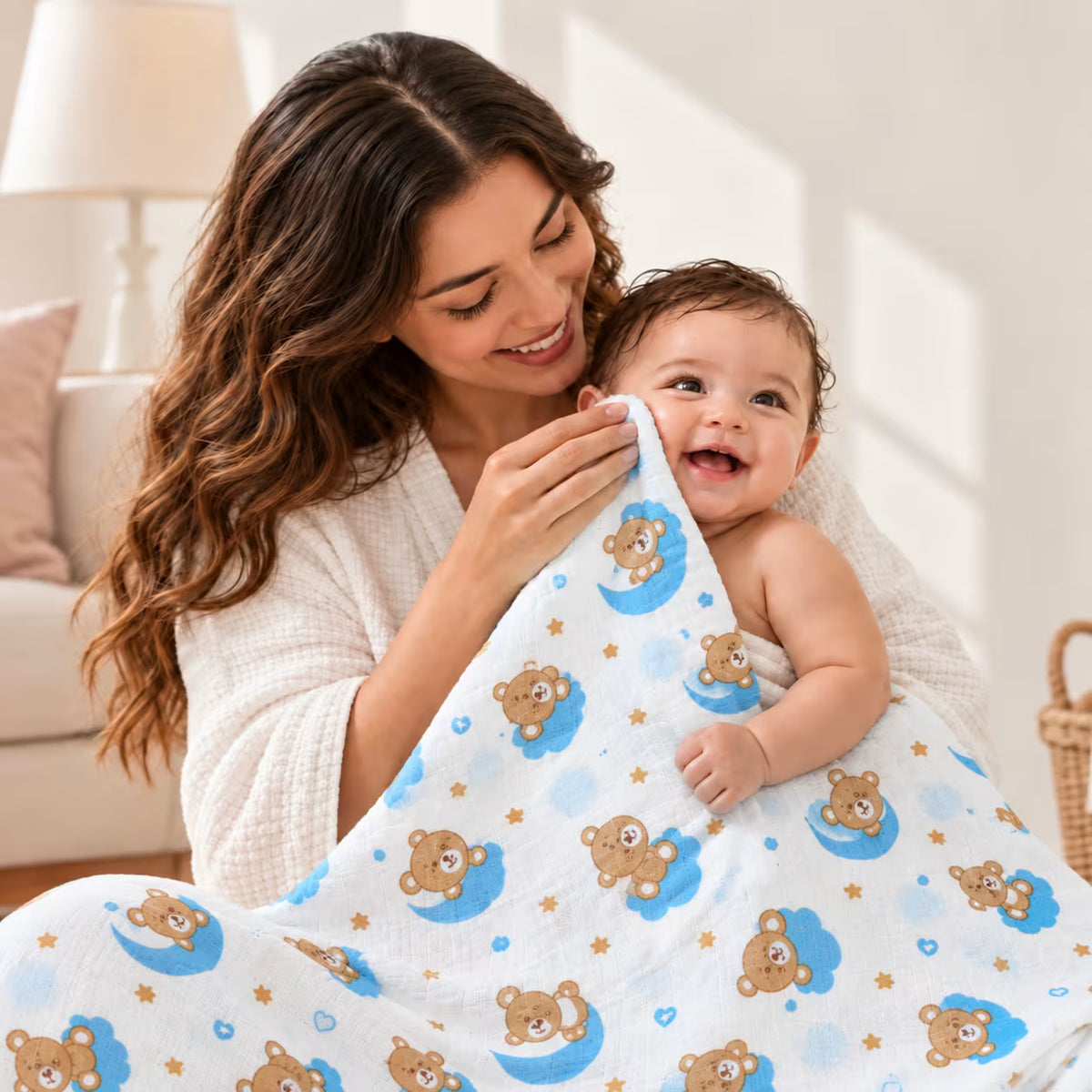 🧸 Dreamy Teddy Bear Baby Swaddle ☁️💙