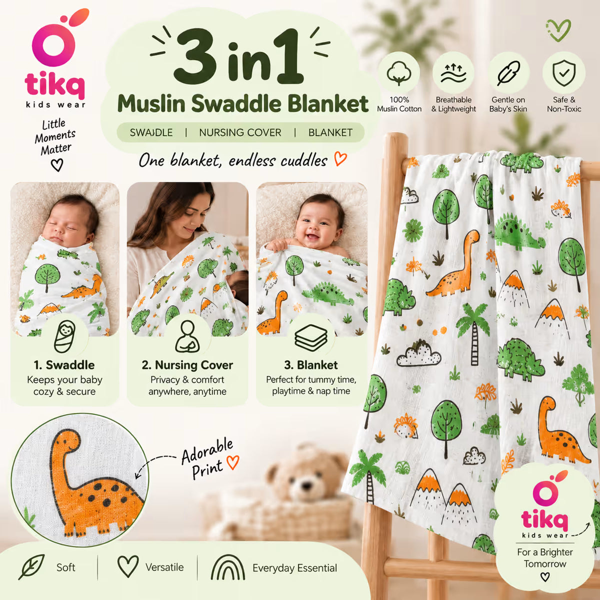 🦕 Dino Adventure Baby Swaddle 🌿