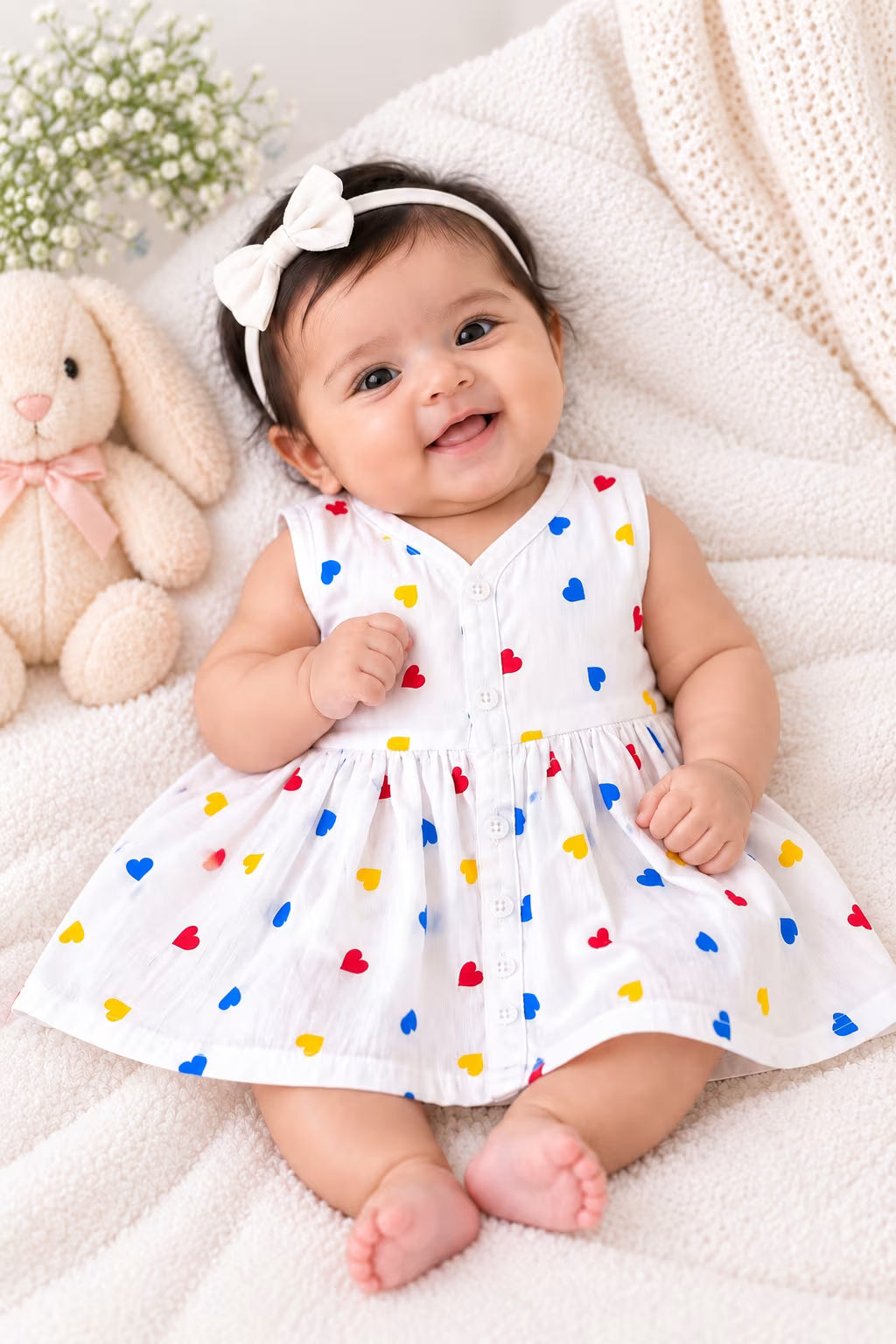 Happy Hearts Baby Frock ❤️💙💛