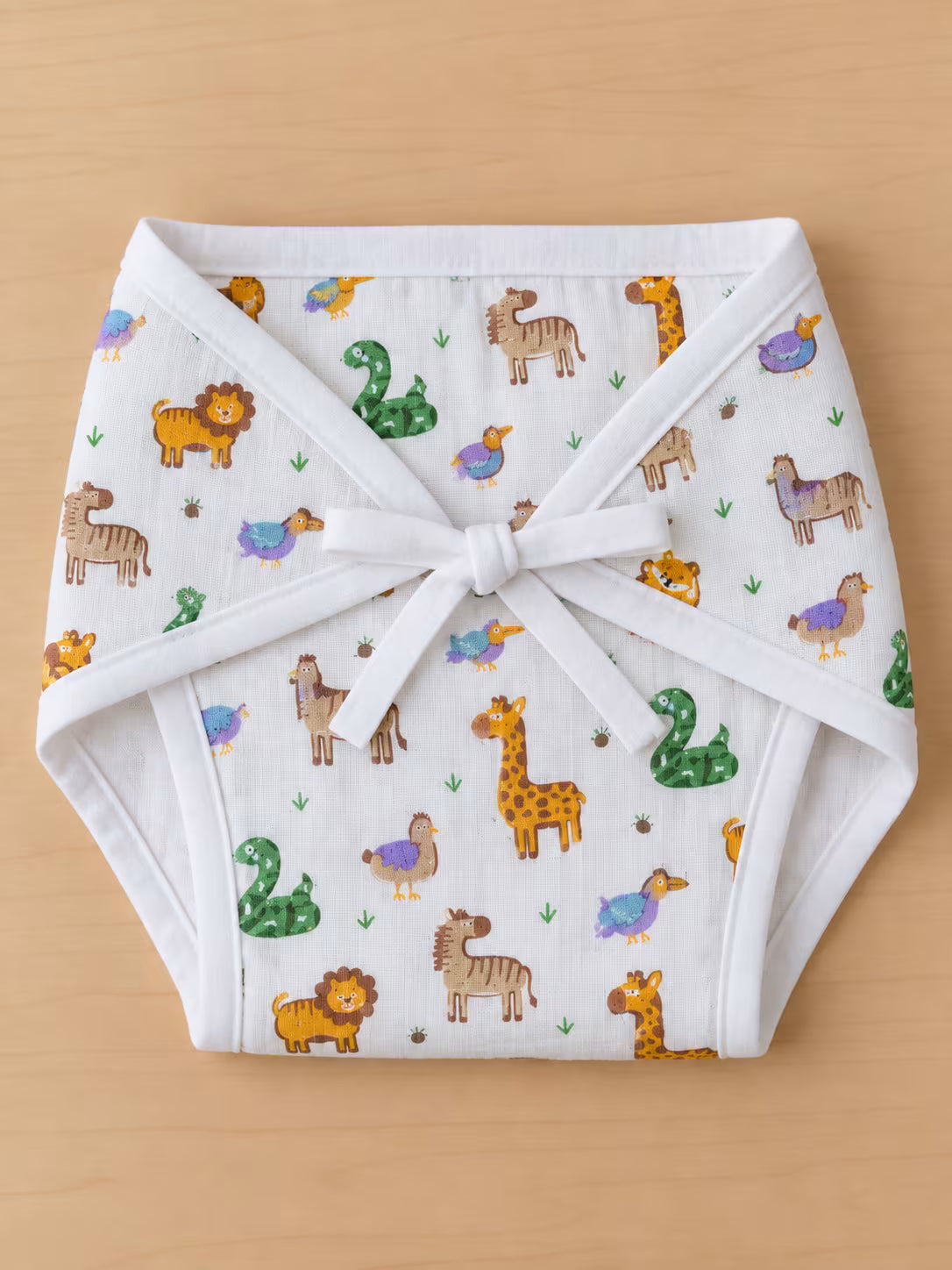 👶 Newborn Baby Safari Animals Muslin Tie-Shoulder Jabla & Nappy Set