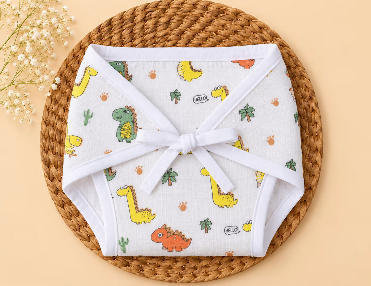 🦖 Newborn Dinosaur Print Muslin Jabla with Nappy Set