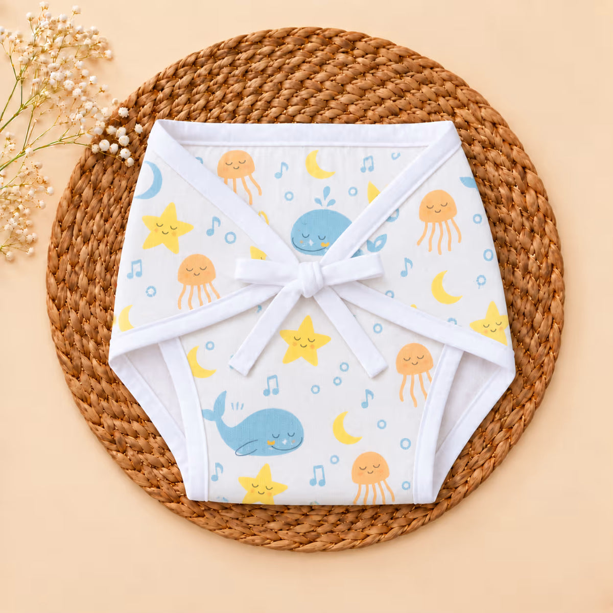 👶 Newborn Muslin Tie-Up Nappy Variety Combo – Pack of 5