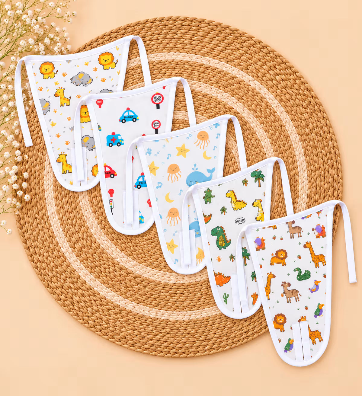 👶 Newborn Muslin Tie-Up Nappy Variety Combo – Pack of 5