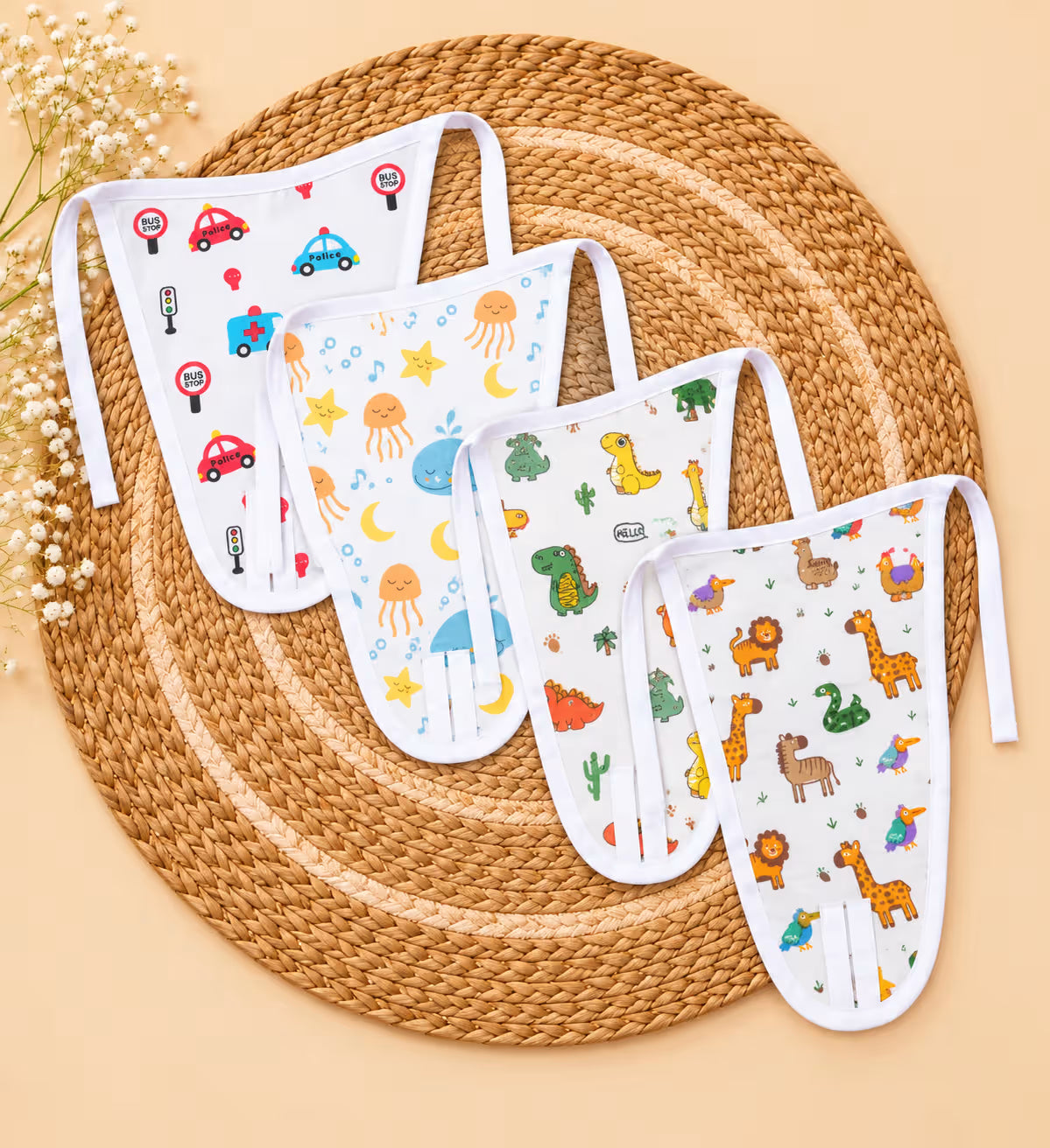 👶 Newborn Muslin Tie-Up Nappy Variety Combo – Pack of 4