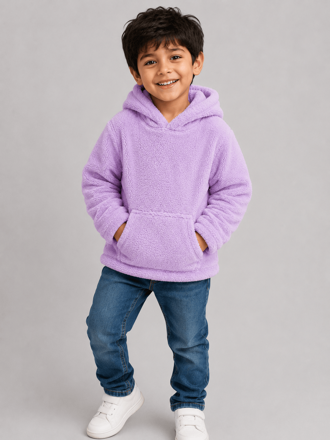 💜 Lavender Cloud Kids Fur Hoodie