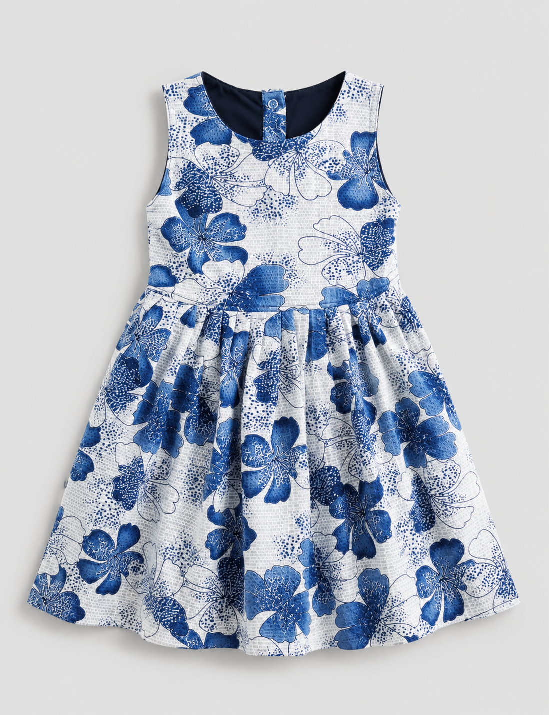 Blue Blossom Breeze Girls Cotton Dress