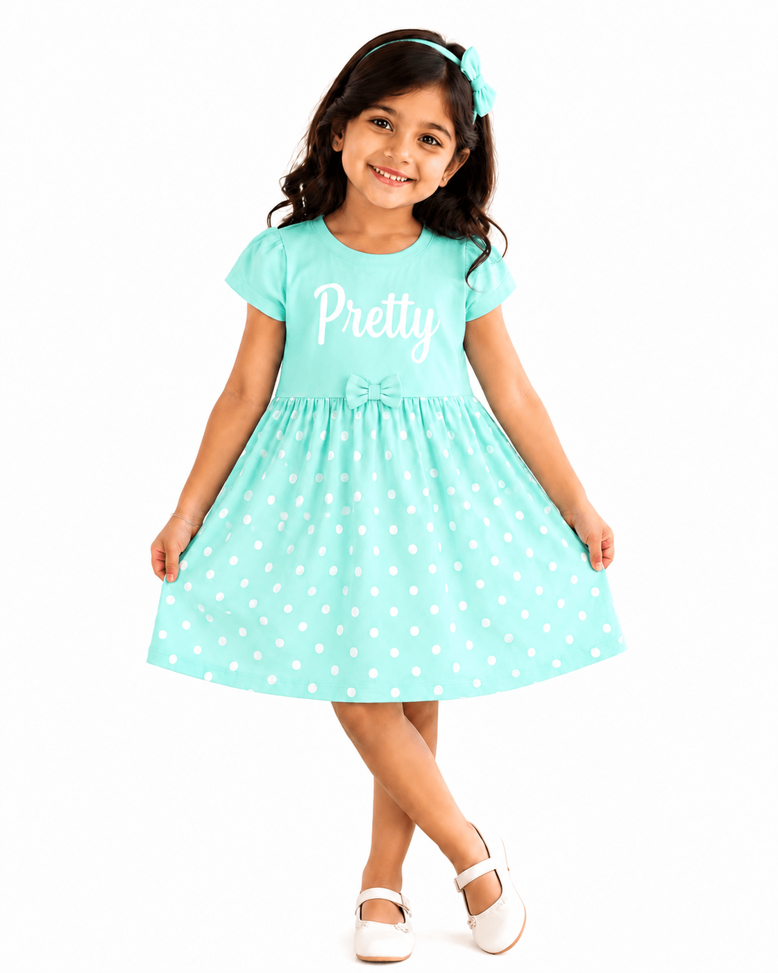 Pretty Teal Polka Bow Dress