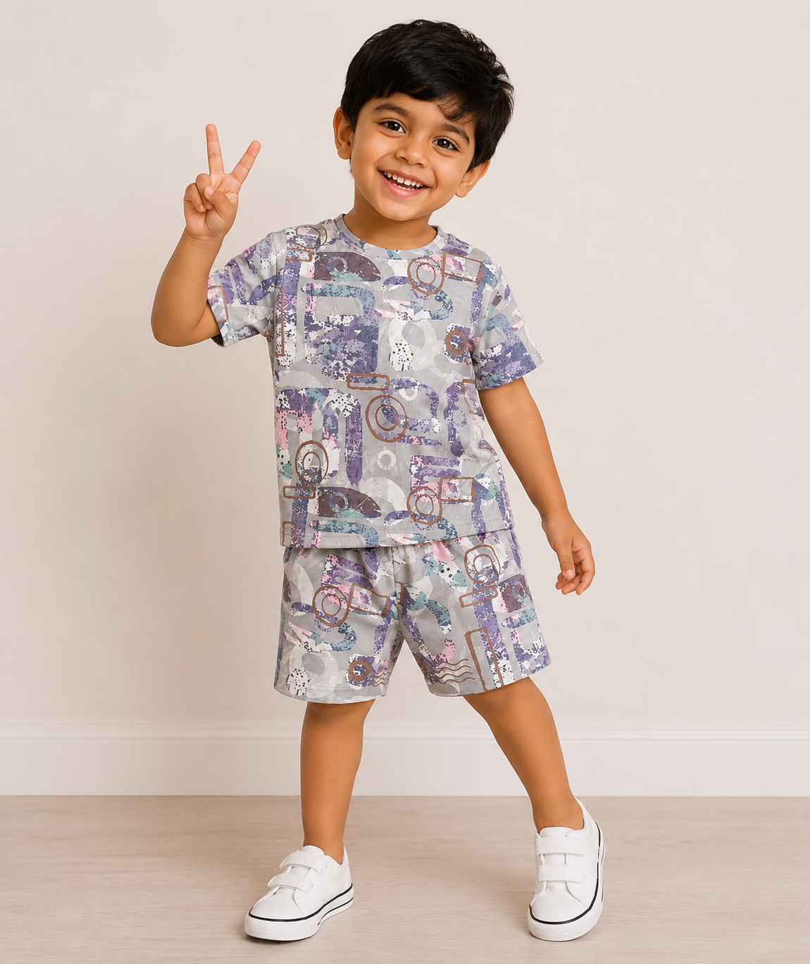 Multi Print T-Shirt & Shorts Co-ord Set