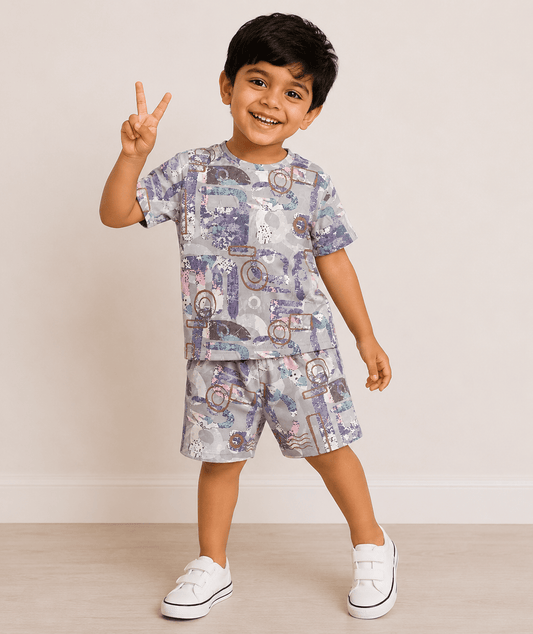 Multi Print T-Shirt & Shorts Co-ord Set