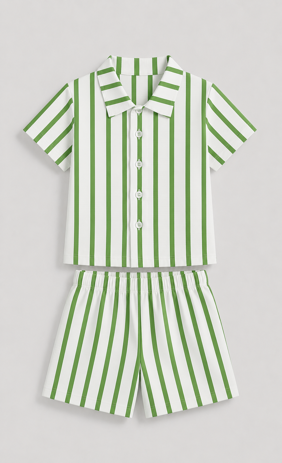 Fresh Green Stripe Kids Shirt & Shorts Co-Ord Set 💚