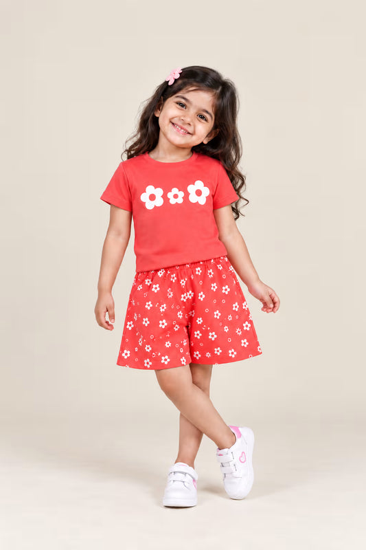 Pretty Petals Cotton T-Shirt & Shorts Co-Ord Set