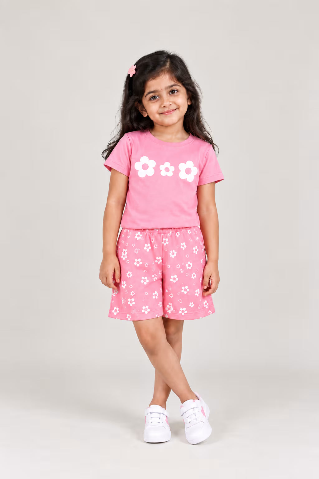 Blooming Flowers Cotton T-Shirt & Shorts Co-Ord Set