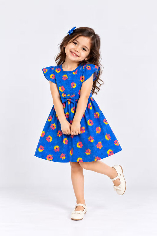 💙 Blue Bloom Flutter-Sleeve Dress