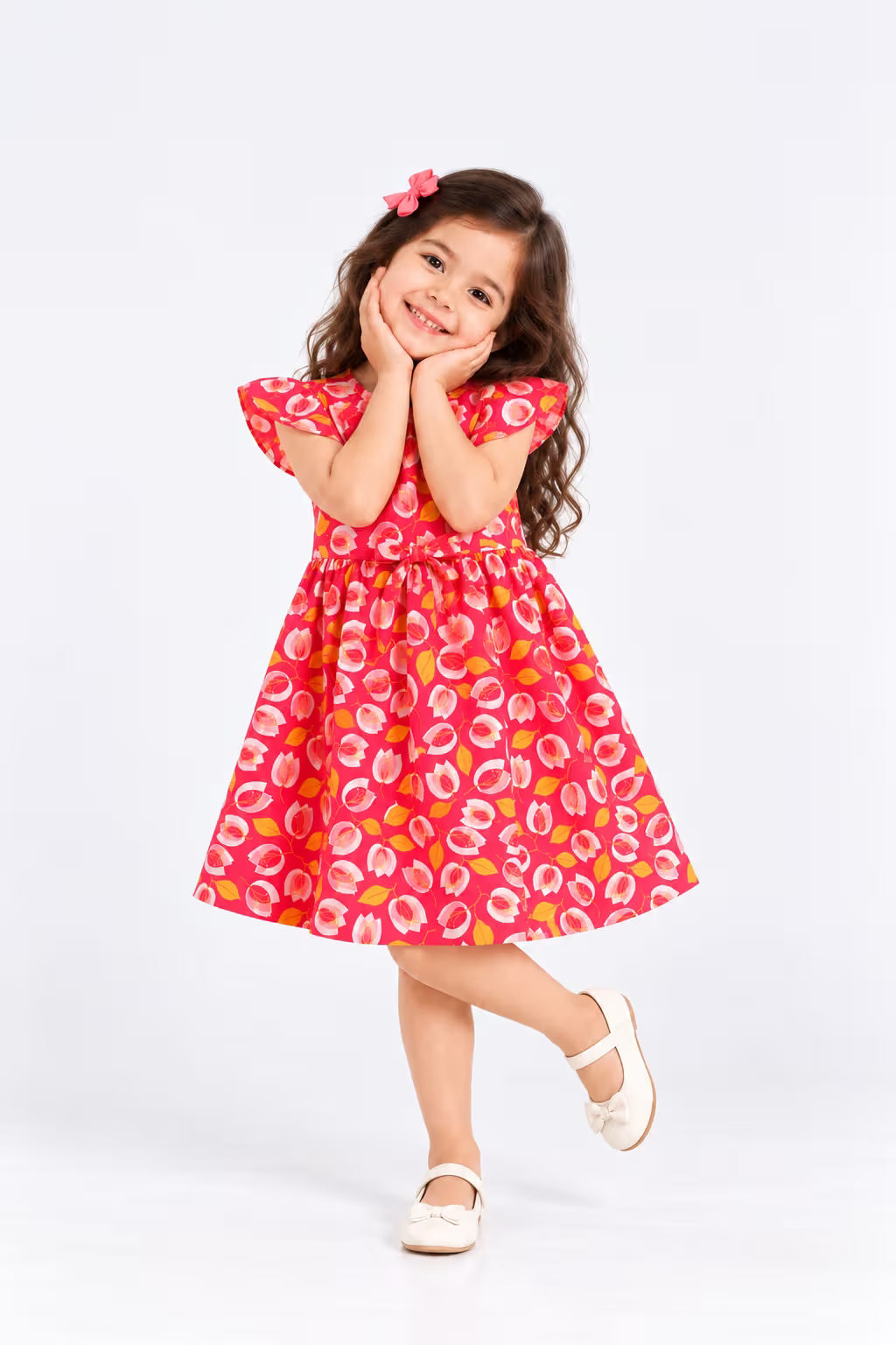 🌸 Pink Floral Tie-Waist Dress