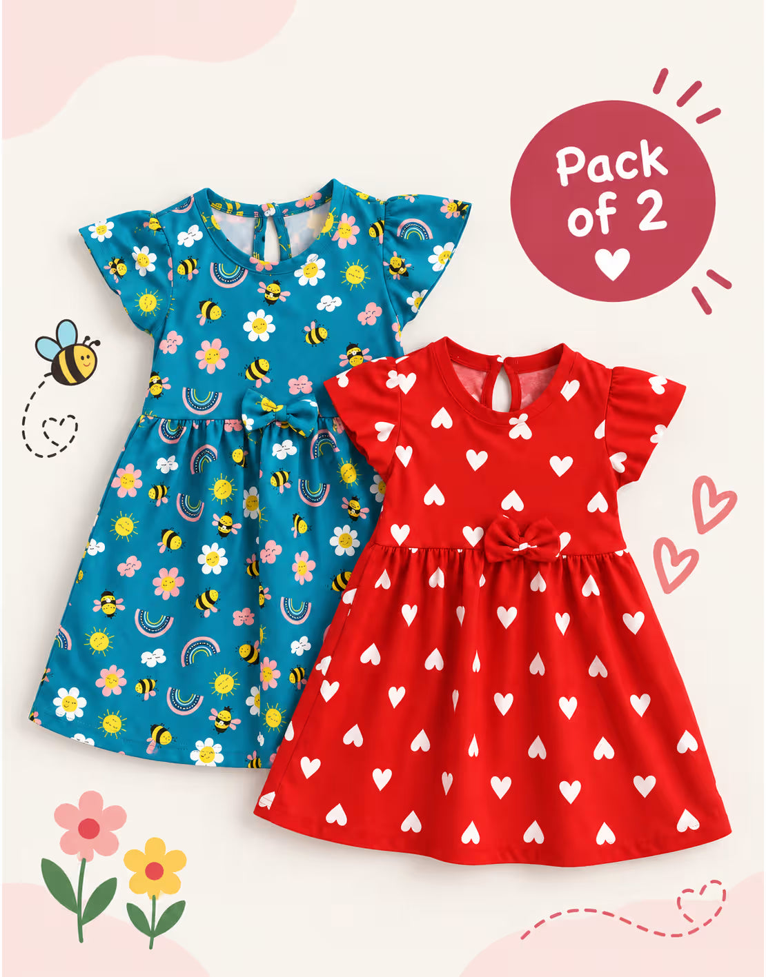 Sweet Bloom Girls Frock Combo – Pack of 2 🌸