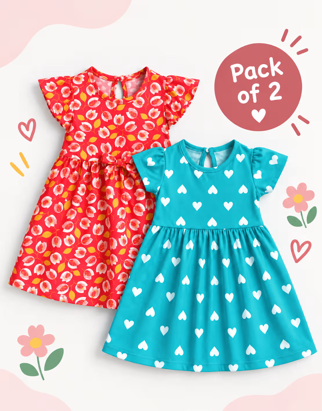 Hearts & Petals Girls Frock Combo – Pack of 2 🌸💕